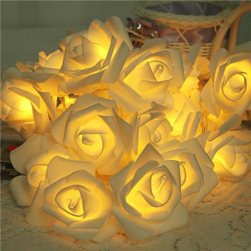 Warm White Flower String Lights 9.8ft 20 LED Rose Garland